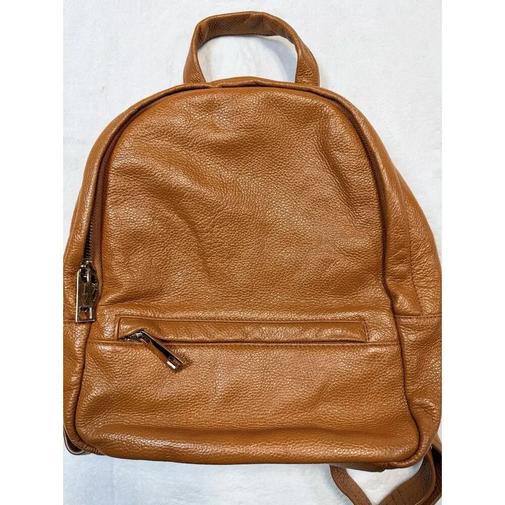 Clark & Madison Mini Leather Backpack Butterscotch Pebbled Zipper Tan City Chic